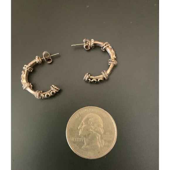 Vintage Balinese Sterling Silver Post Hoop Earrings - Picture 2 of 5